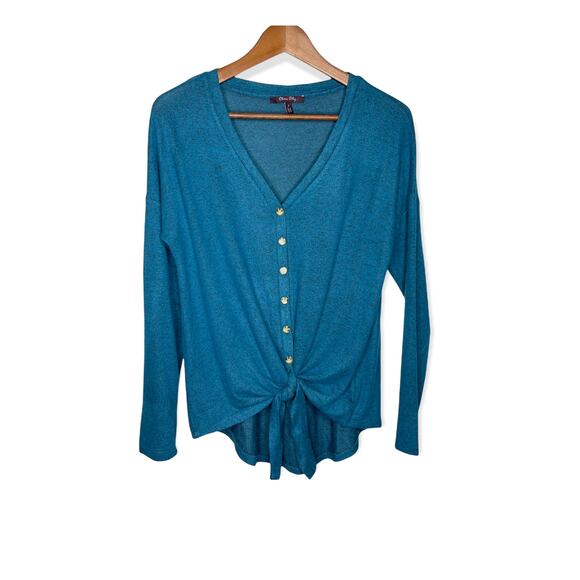 Olivia Sky Blue V Neck knit top Size Small - Picture 1 of 4